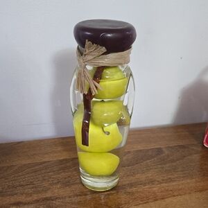 Unique Chic Glass Vase with Faux Aplees and Dark Brown Lid